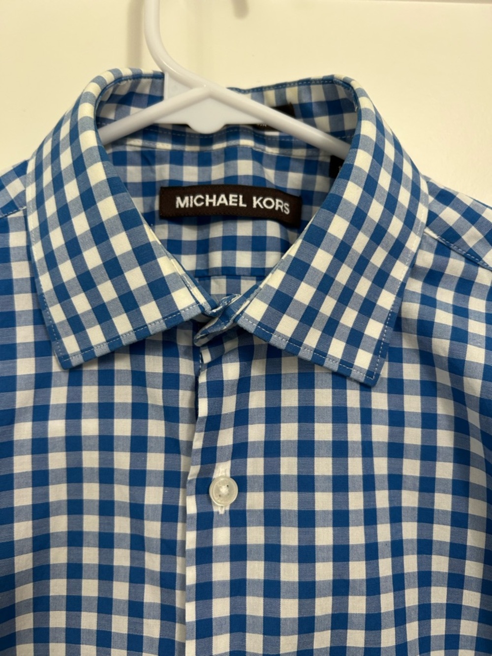 Michael Kors Boys Blue and White Gingham Dress Shirt- Size 14
